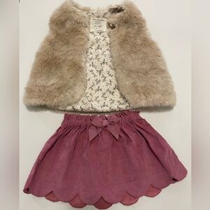 Zara BabyGirl 2-Piece Set: Faux Fur Vest & Corduroy Skirt